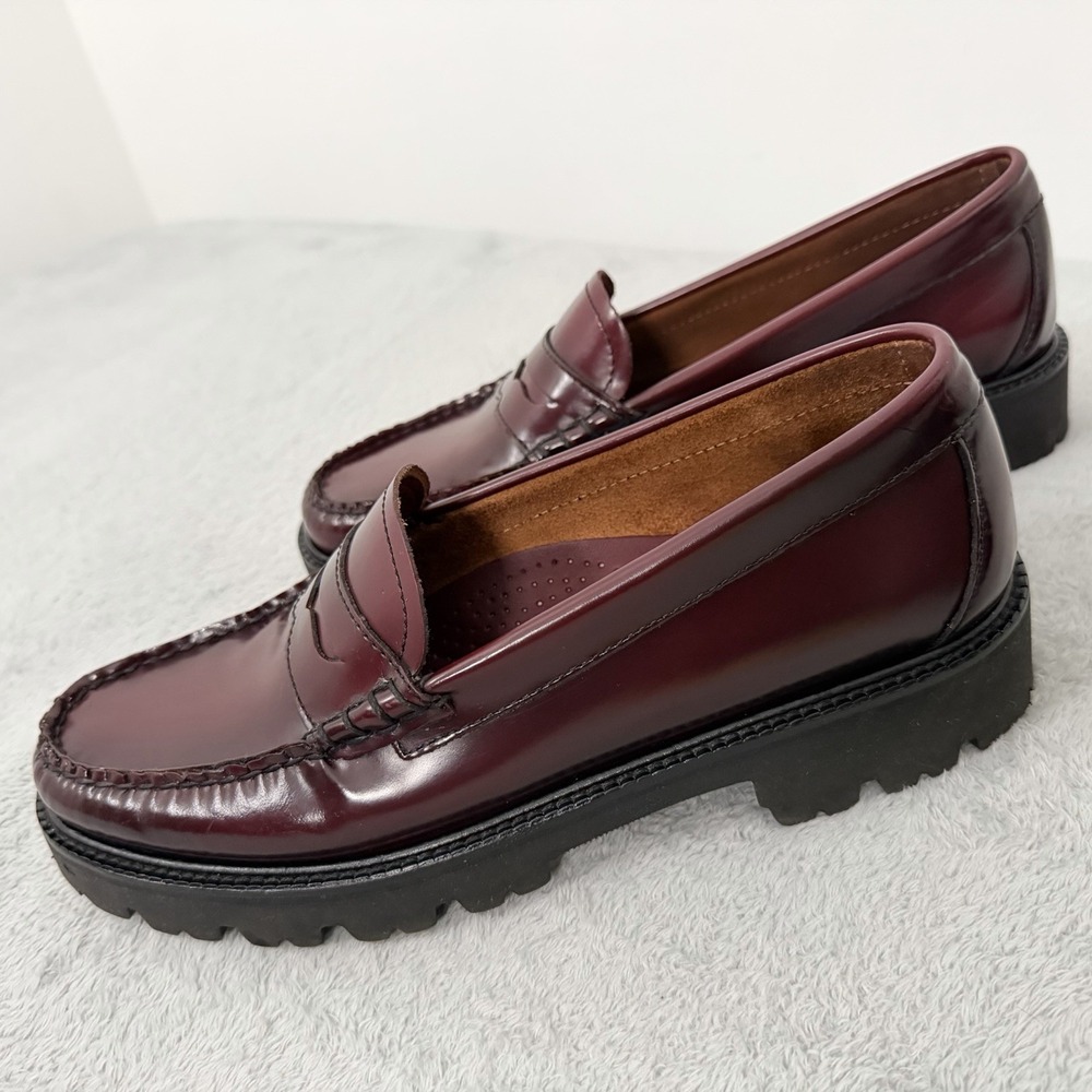 G.H. Bass Weejuns Whitney Super Lug Penny Loafers Wine Leather Womens US 9.5 M - Picture 3 of 9